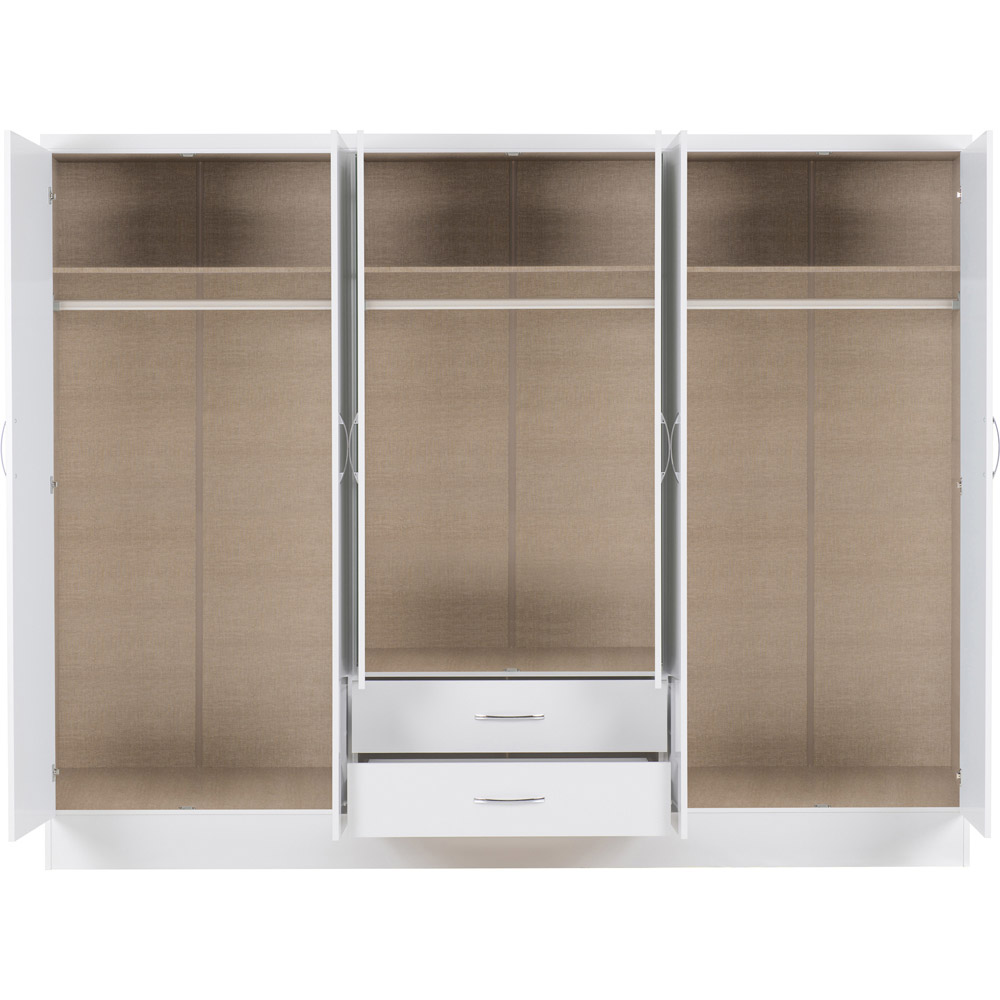 Seconique Nevada 6 Door 2 Drawer Gloss White Wardrobe Image 4