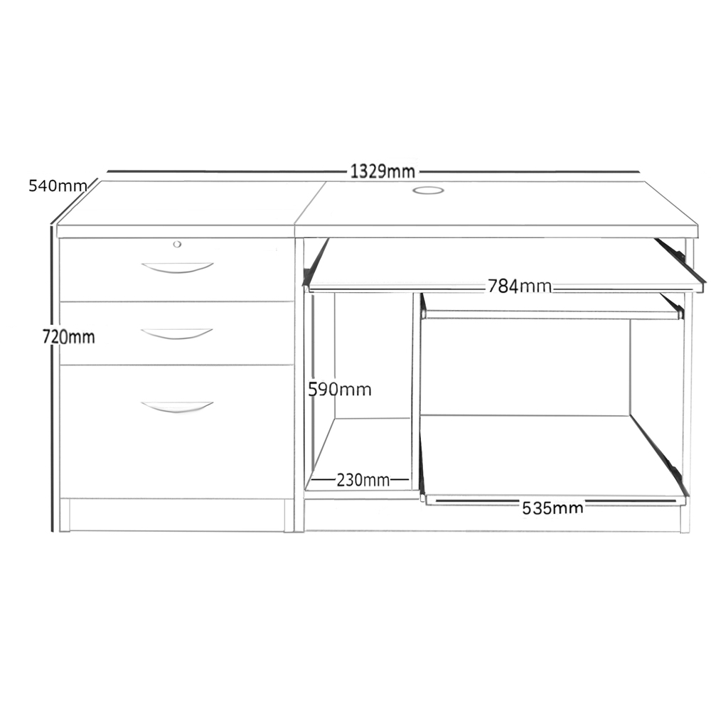 R White Cabinets 2 Drawer Single Cabinet Set-06 Computer Desk Black Image 5