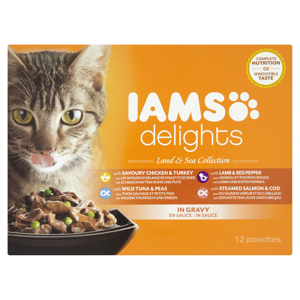 Iams Delights Land and Sea in Gravy Cat Food 12 x 85g Image 1
