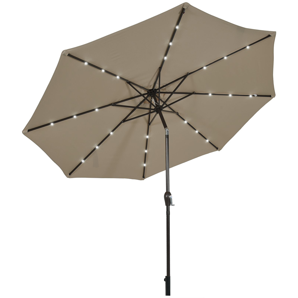 Costway Coffee Solar Powered LED Patio Umbrella with Tilt and Crank 3m Image 1