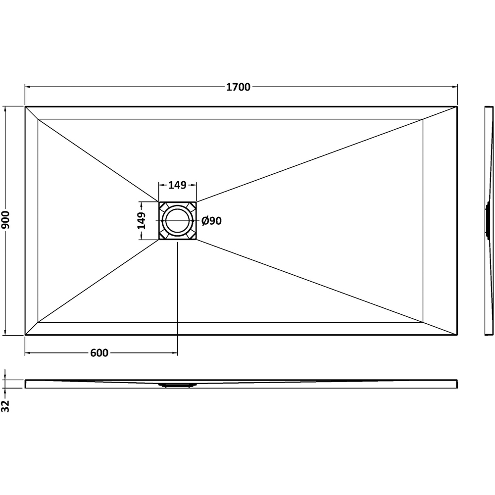 nuie Slate White Rectangular Shower Tray 1700 x 900mm Image 2