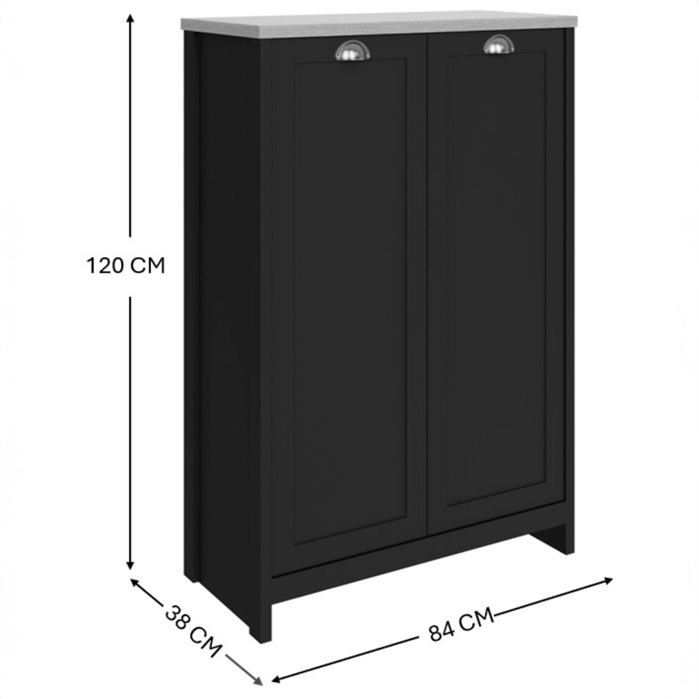 GFW Lancaster 2 Door Black and Oak Tall Shoe Cabinet Image 9