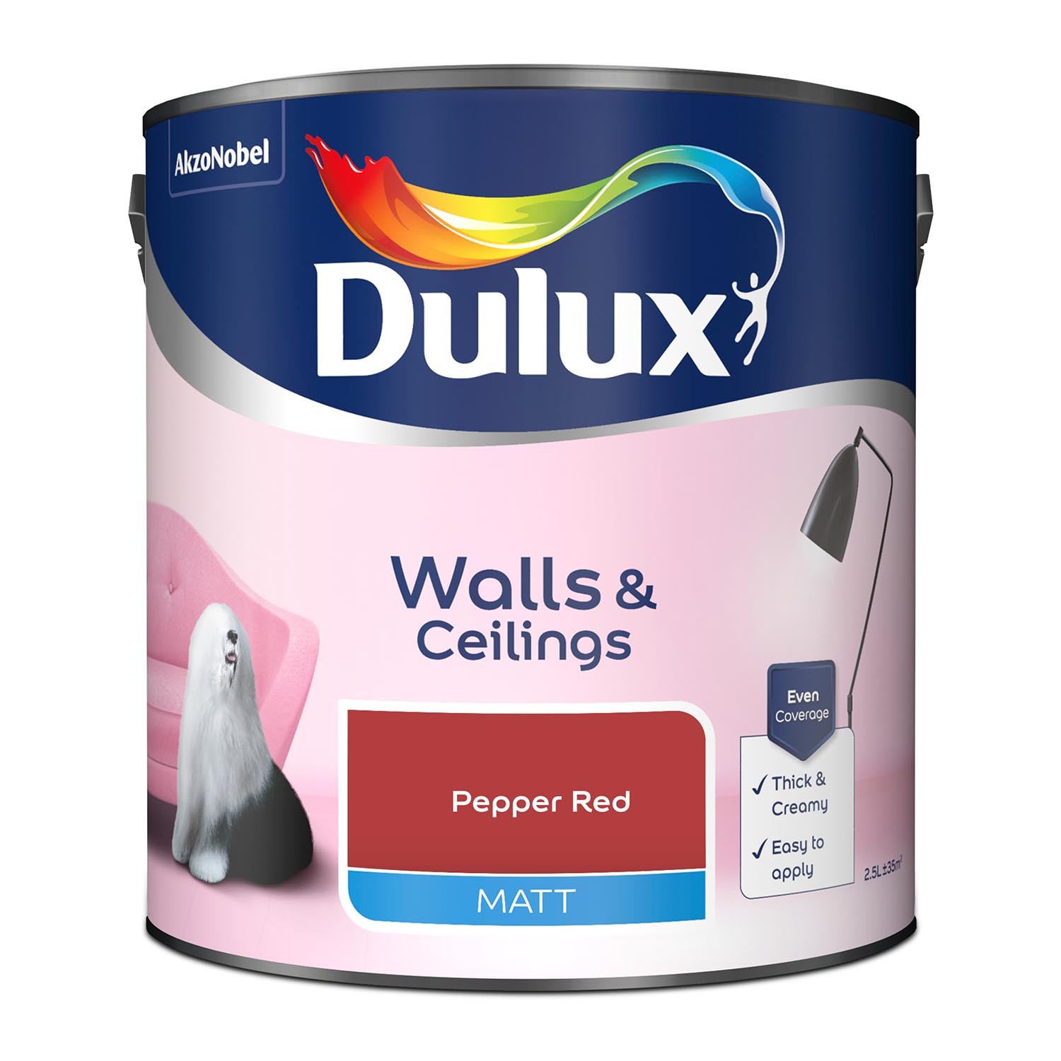 Dulux Walls & Ceilings Pepper Red Matt Emulsion Paint 2.5L Image 2