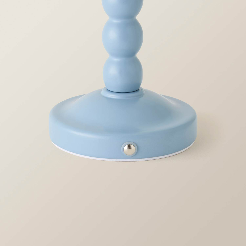 ValueLights Bobble Natural Scallop Shade Blue Rechargeable Wooden LED Table Lamp Image 4