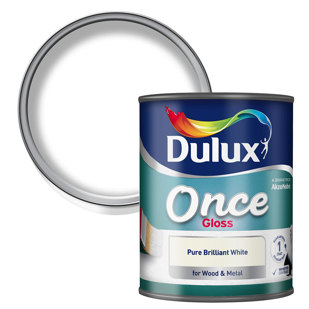Dulux Once Pure Brilliant White Gloss Paint 750ml Image 1