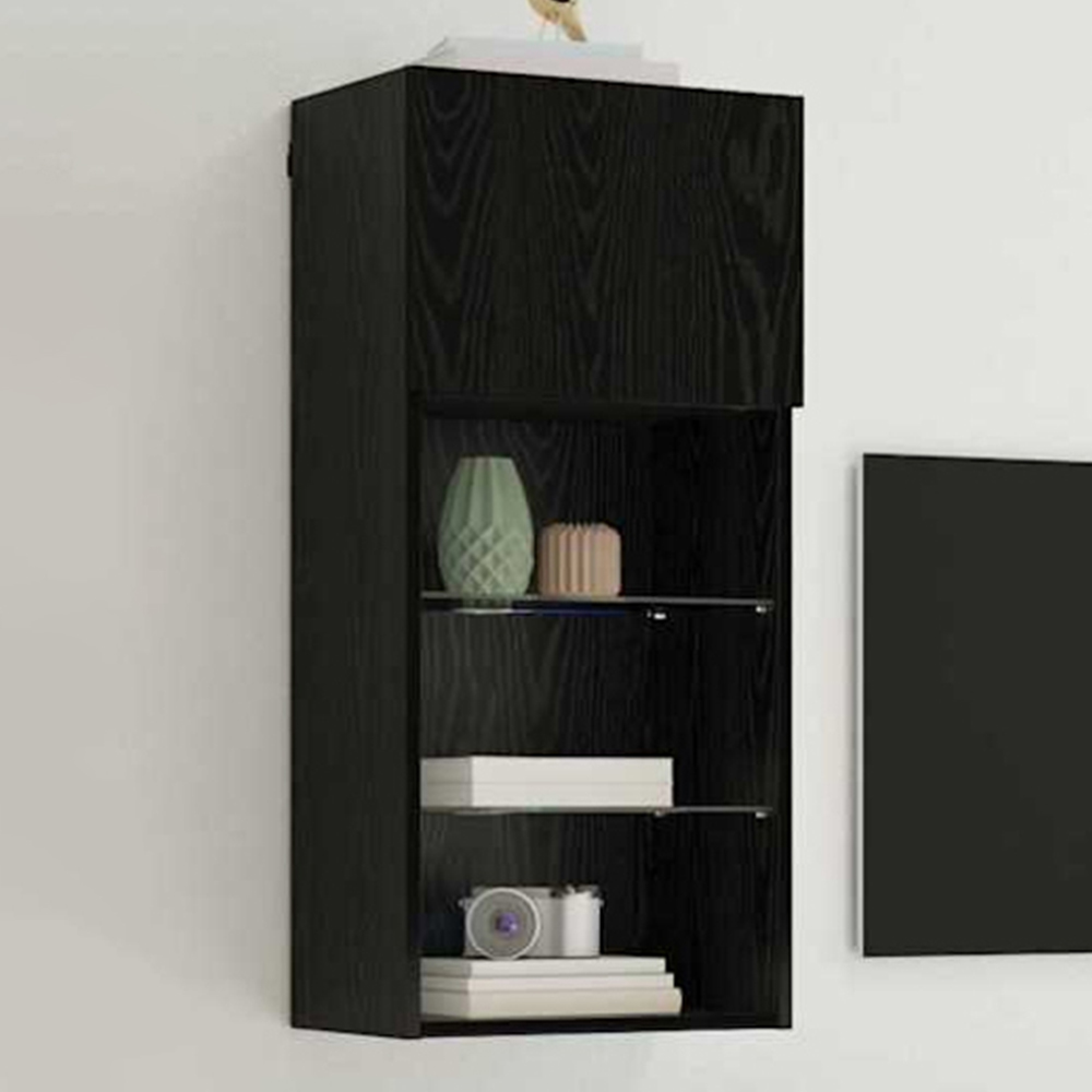 vidaXL Single Door 3 Shelf Black Oak Wide Wall Mounted LED TV Unit Image 1