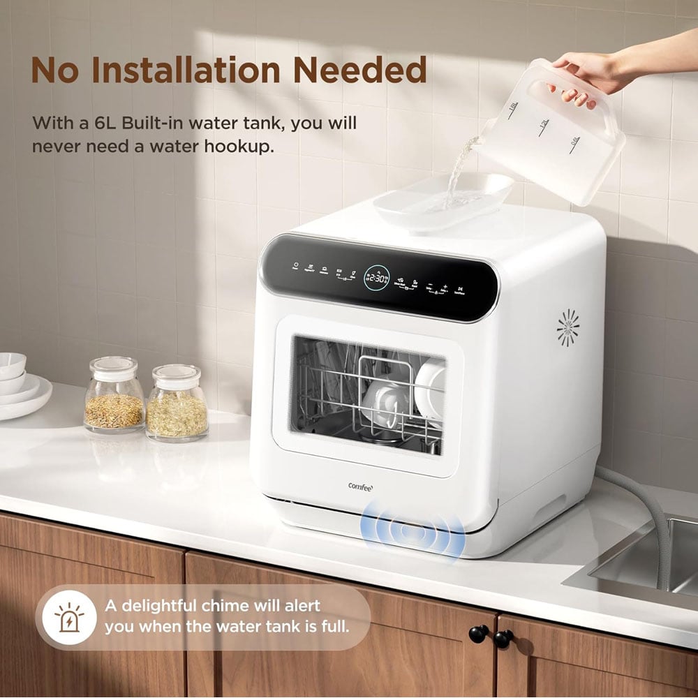 Comfee White Countertop Dishwasher with 6 Washing Programs and Visible Door Image 3