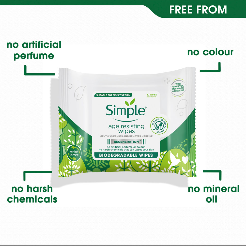 Simple Age Resisting Biodegradable Wipes 20 Pack Image 4