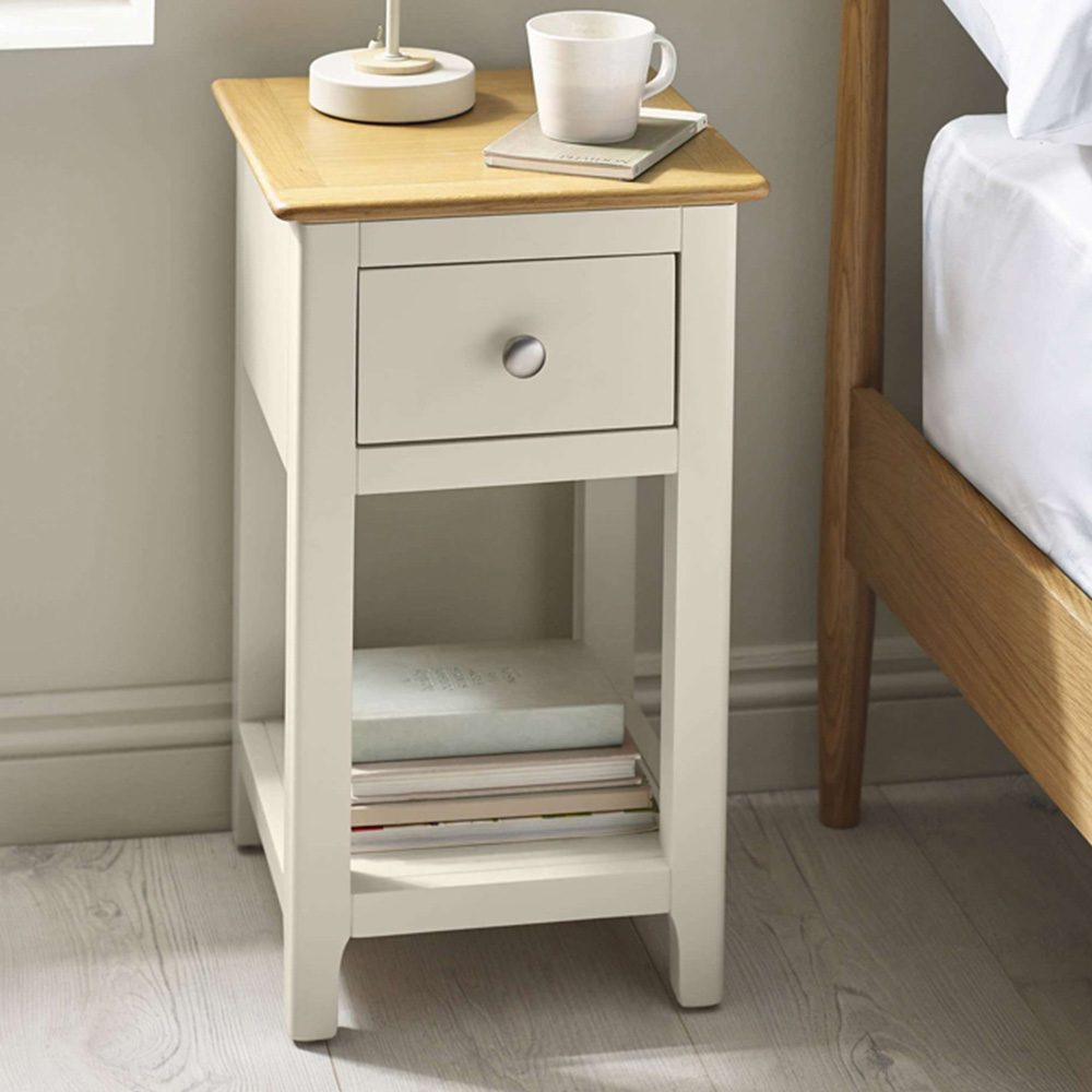 Julian Bowen Somerset Single Drawer Single Shelf Truffle Grey and Oak Compact Bedside Table Image 1
