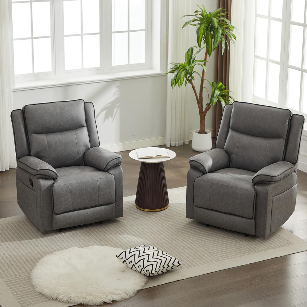 Furniture One 2 Seater Grey Manual Sectional Recliner Couches Sofa Set Image 4