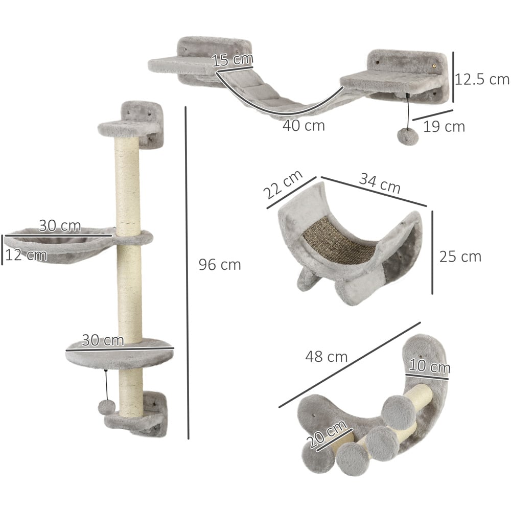 PawHut Grey 4 Piece Cat Wall Furniture Image 7