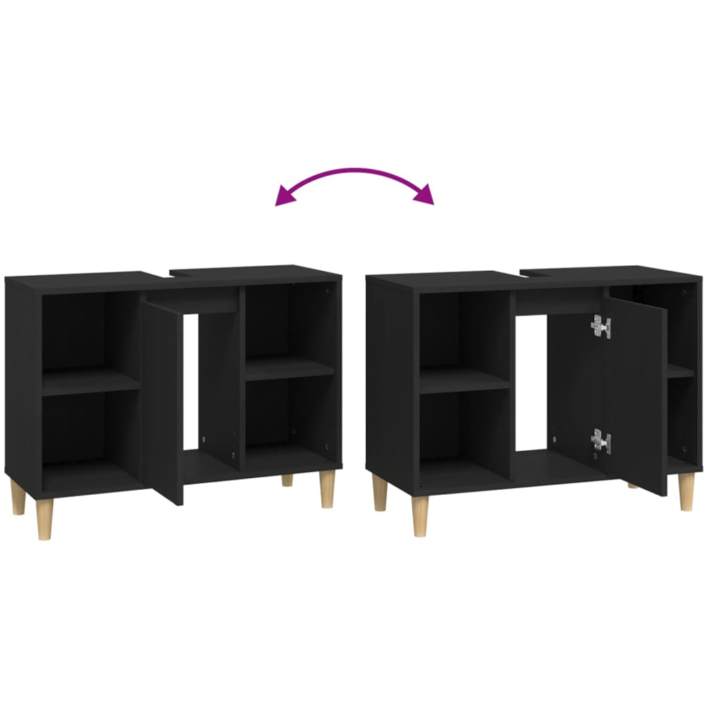 vidaXL Single Door 4 Open Shelf Black Bathroom Sink Cabinet Image 7