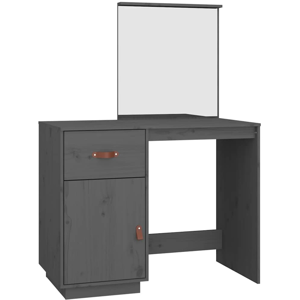 vidaXL Single Door Single Drawer Grey Solid Wood Pine Dressing Table with Mirror Image 2