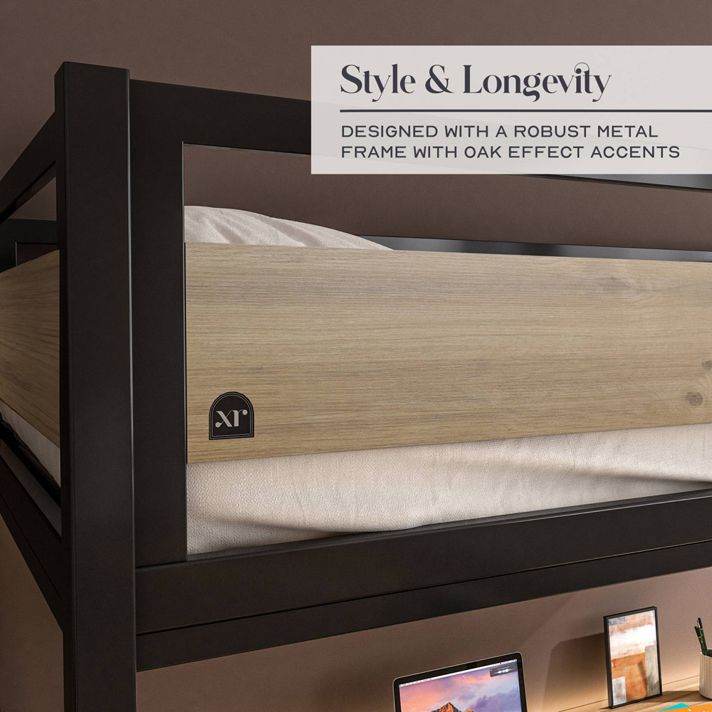 XR Living Denver Single Oak and Black High Sleeper with Storage and App Controlled LED Lights Image 8