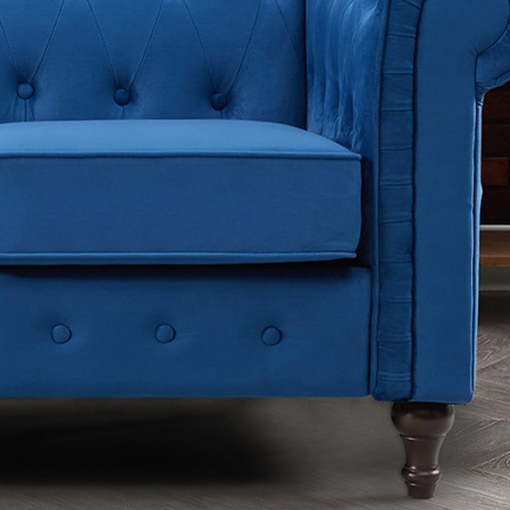 Pelham 3 Seater Blue Velvet Sofa Image 3