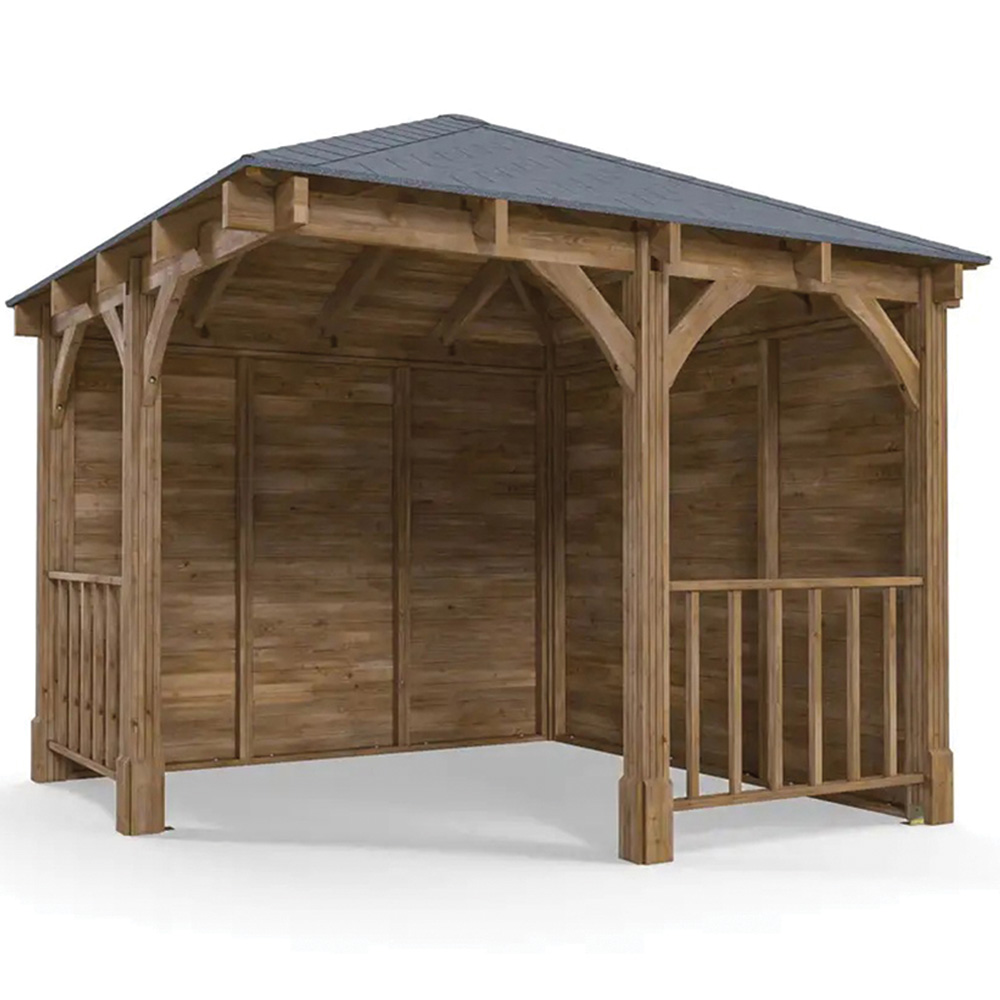 Dunster House Leviathan 3 x 3m Brown Corner Garden Gazebo with Wooden Roof Shingles Image 2