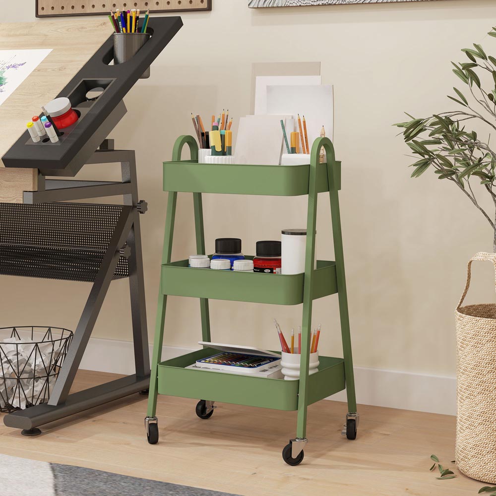 HOMCOM 3-Tier Green Kitchen Storage Trolley Image 5
