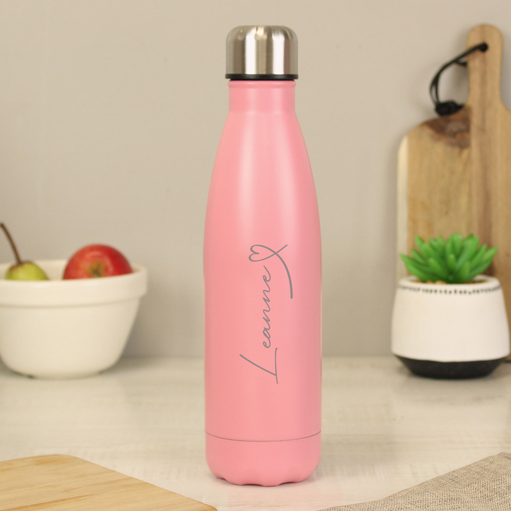 Personalised Memento Heart Pink Stainless Steel Bottle 500ml Image 3