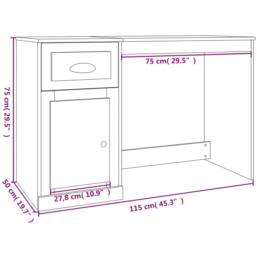 vidaXL Single Door Single Drawer Study Desk Sonoma Oak Image 9