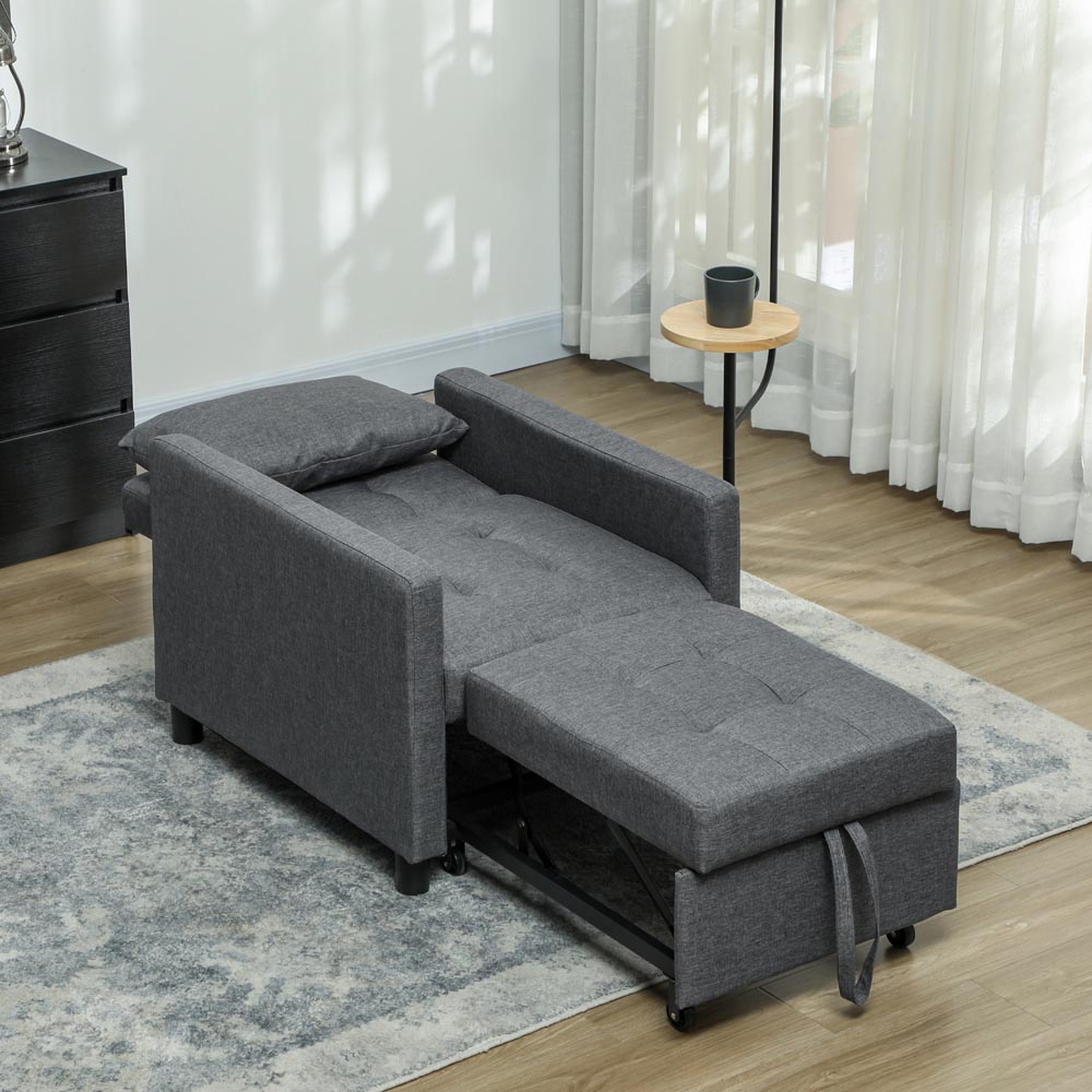 HOMCOM Dark Grey Upholstered Fabric Convertible Single Chair Bed Image 4