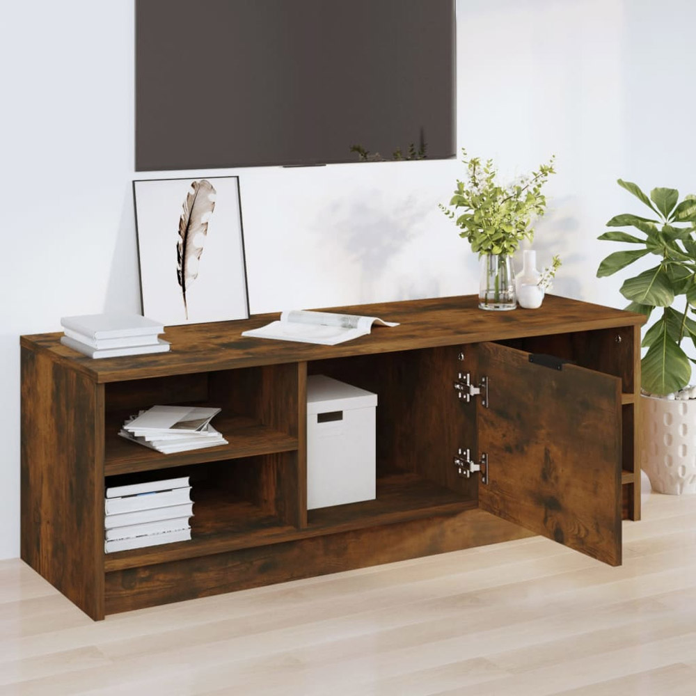 vidaXL Single Door 4 Open Shelf Smoked Oak TV Cabinet Image 3