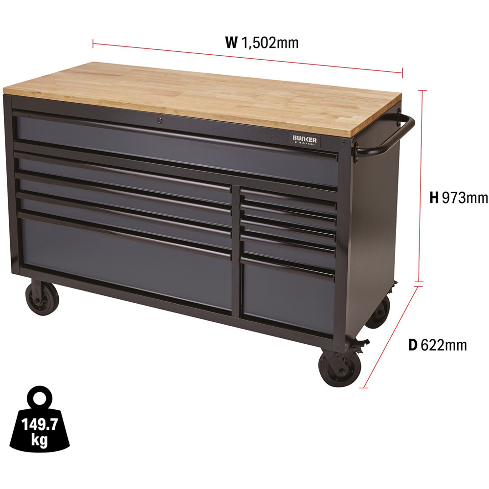 BUNKER 10 Drawer Grey Roller Tool Chest Image 9