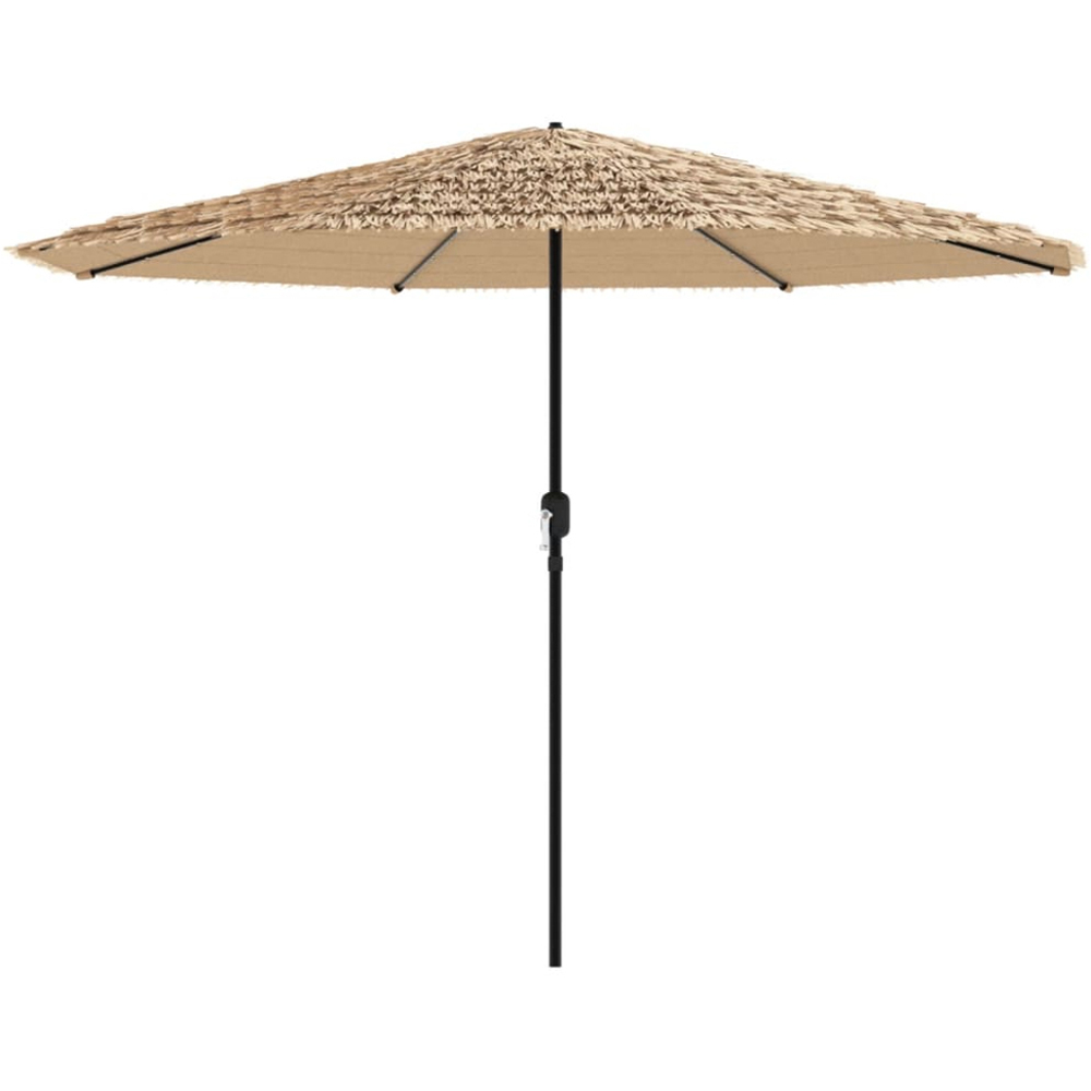 vidaXL Brown LED Light Straw Top Garden Parasol with Steel Pole 3.8m Image 3