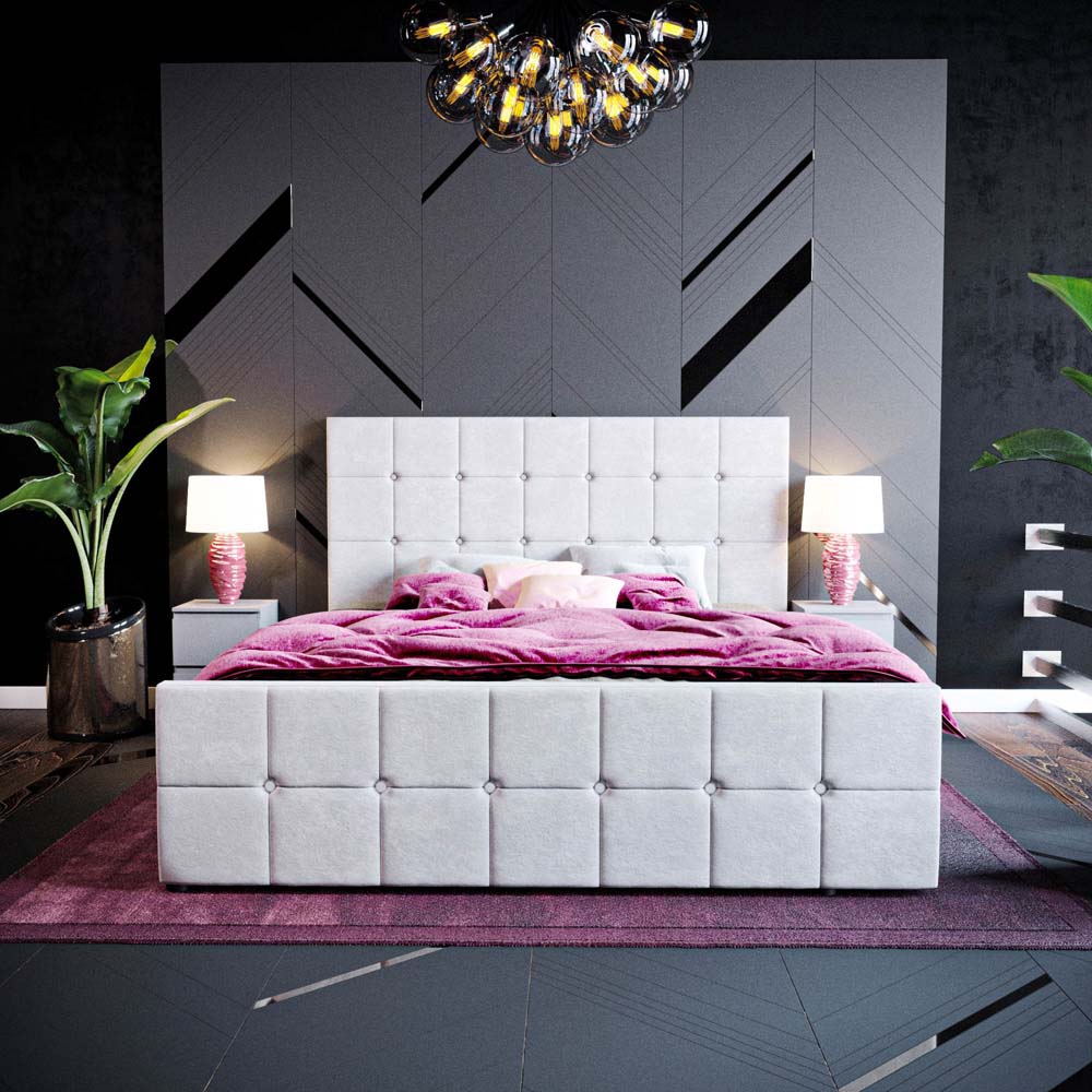 Vida Designs Valentina King Size Light Grey Velvet Ottoman Bed Image 4