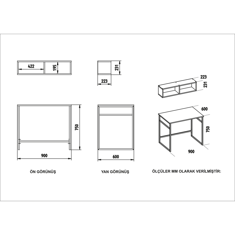 Decorotika Hussum Computer Desk with 2 Section Wall Shelf White and Oak Image 6