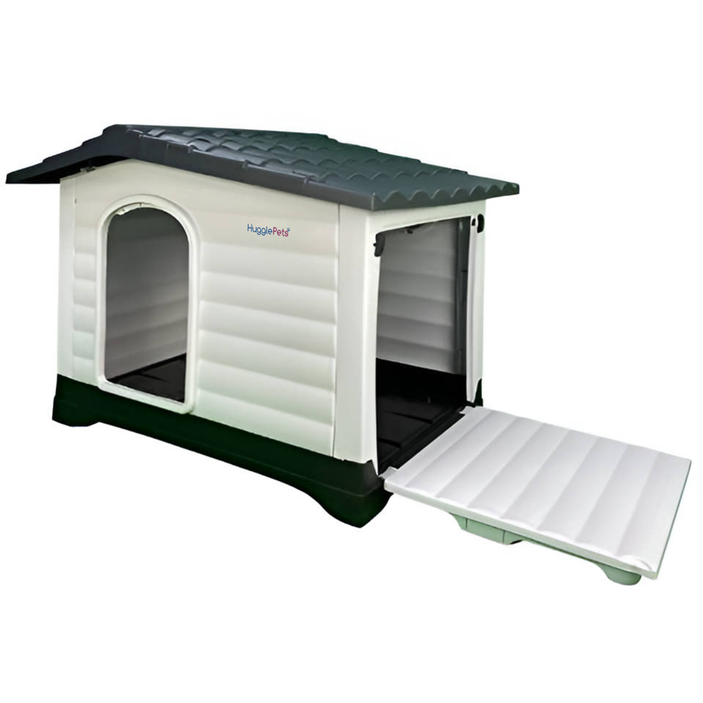 HugglePets Grey Plastic Premium XL Raised Base Roof Dog Kennel Image 2