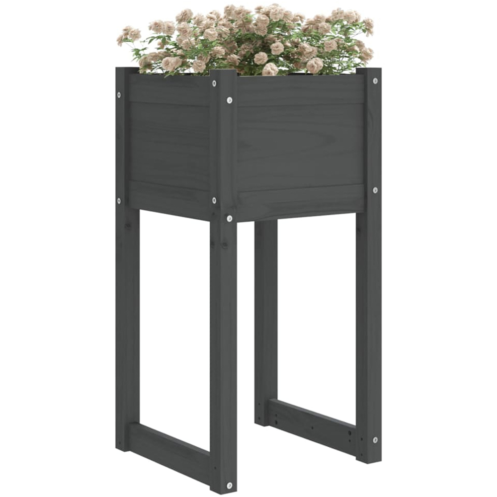 vidaXL Grey Solid Pine Wood Garden Planter 40 x 40 x 81cm 2 Pack Image 3
