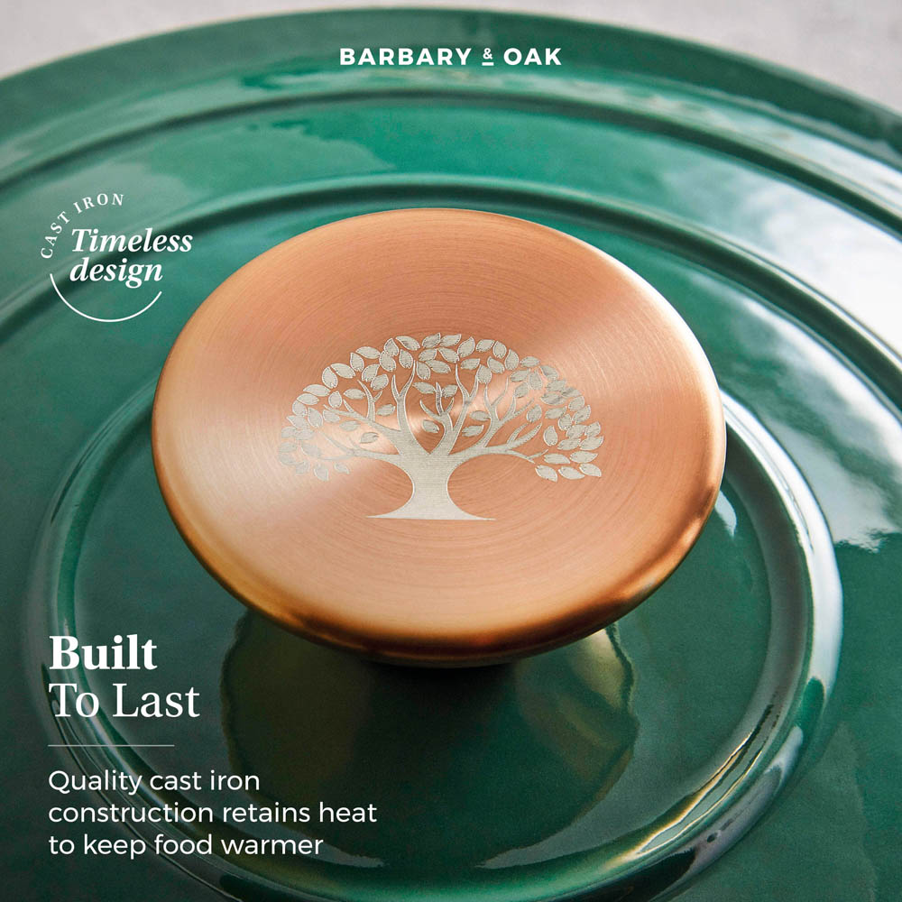 Barbary & Oak 29cm Verdigris Green Cast Iron Oval Casserole Dish with Domed Lid Image 3