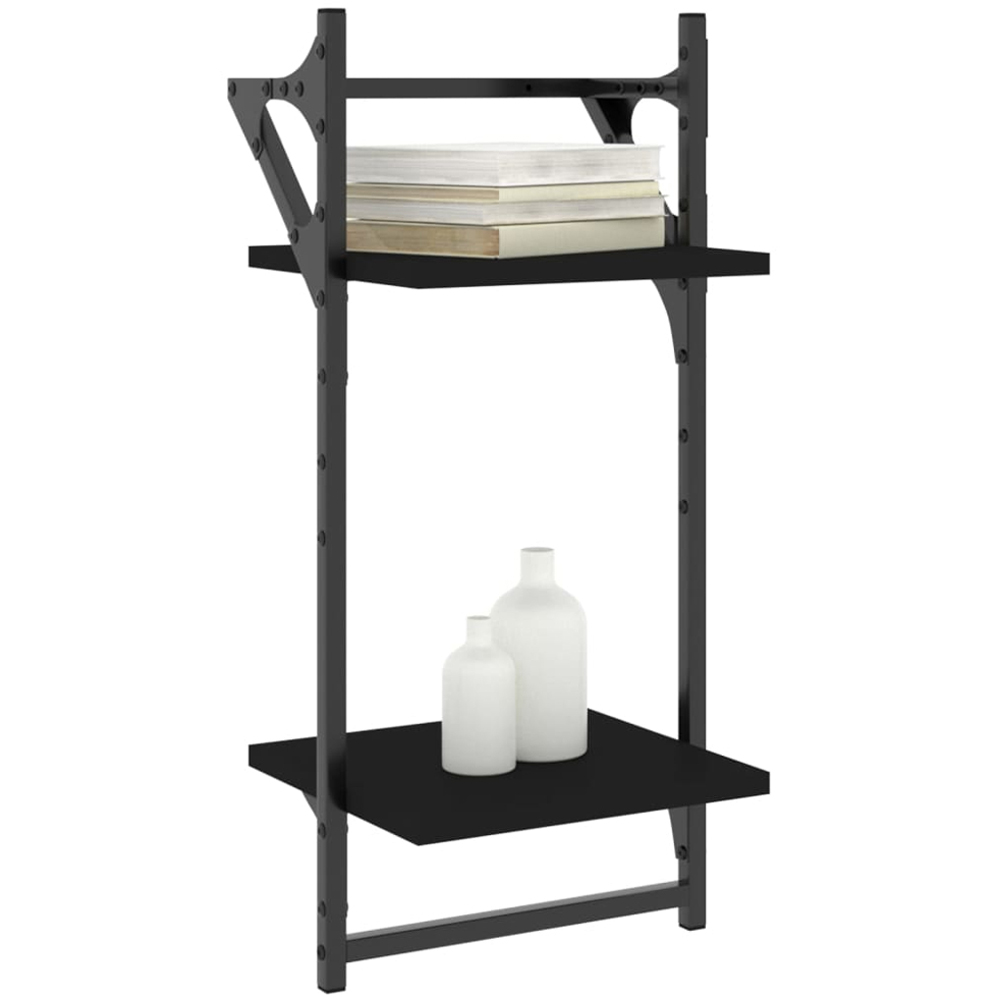 vidaXL Set of 2 2 Shelf Black Floating Wall Shelf with Bar Image 3
