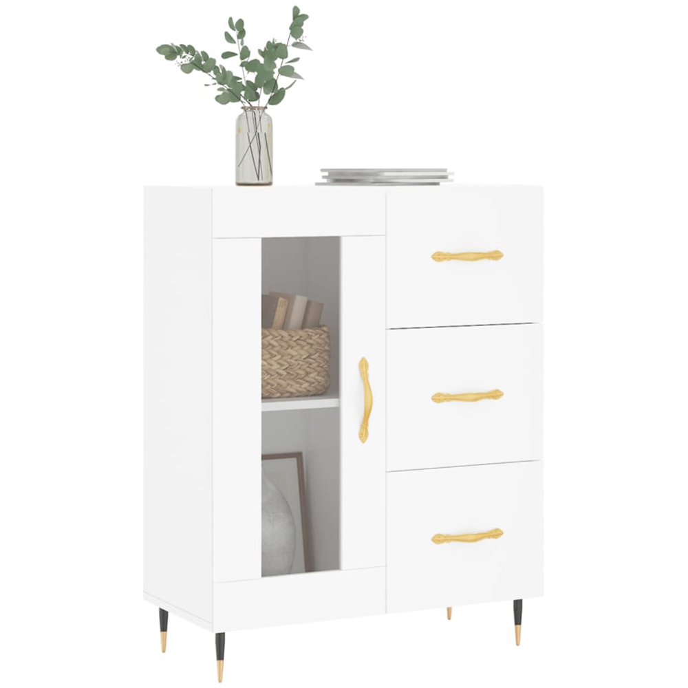 vidaXL Single Glass Door 3 Drawer White Sideboard Image 3