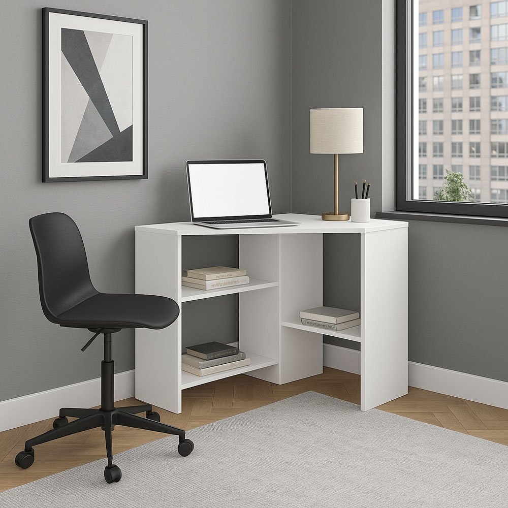 Decorotika Alison 3 Shelf Corner Computer Desk White Image 6