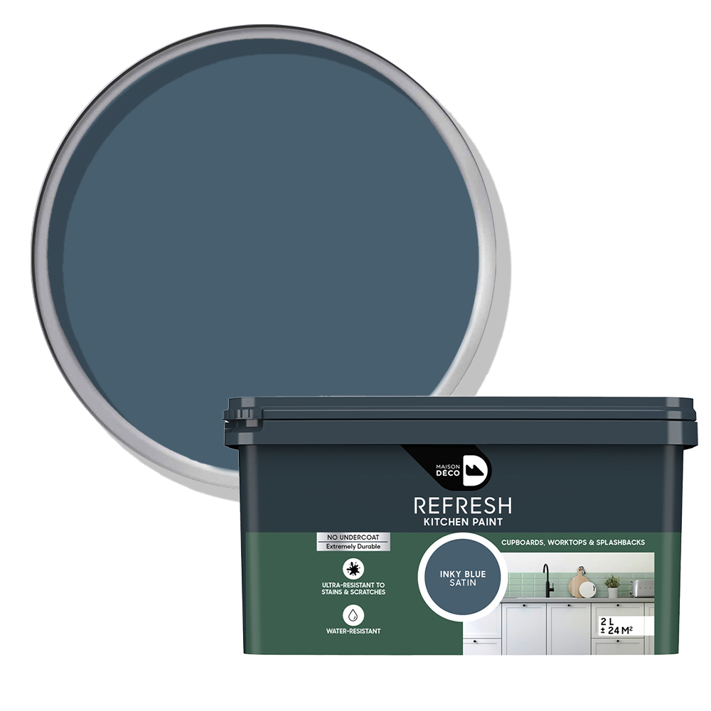 Maison Deco Refresh Kitchen Cupboards and Surfaces Inky Blue Satin Paint 2L Image 1