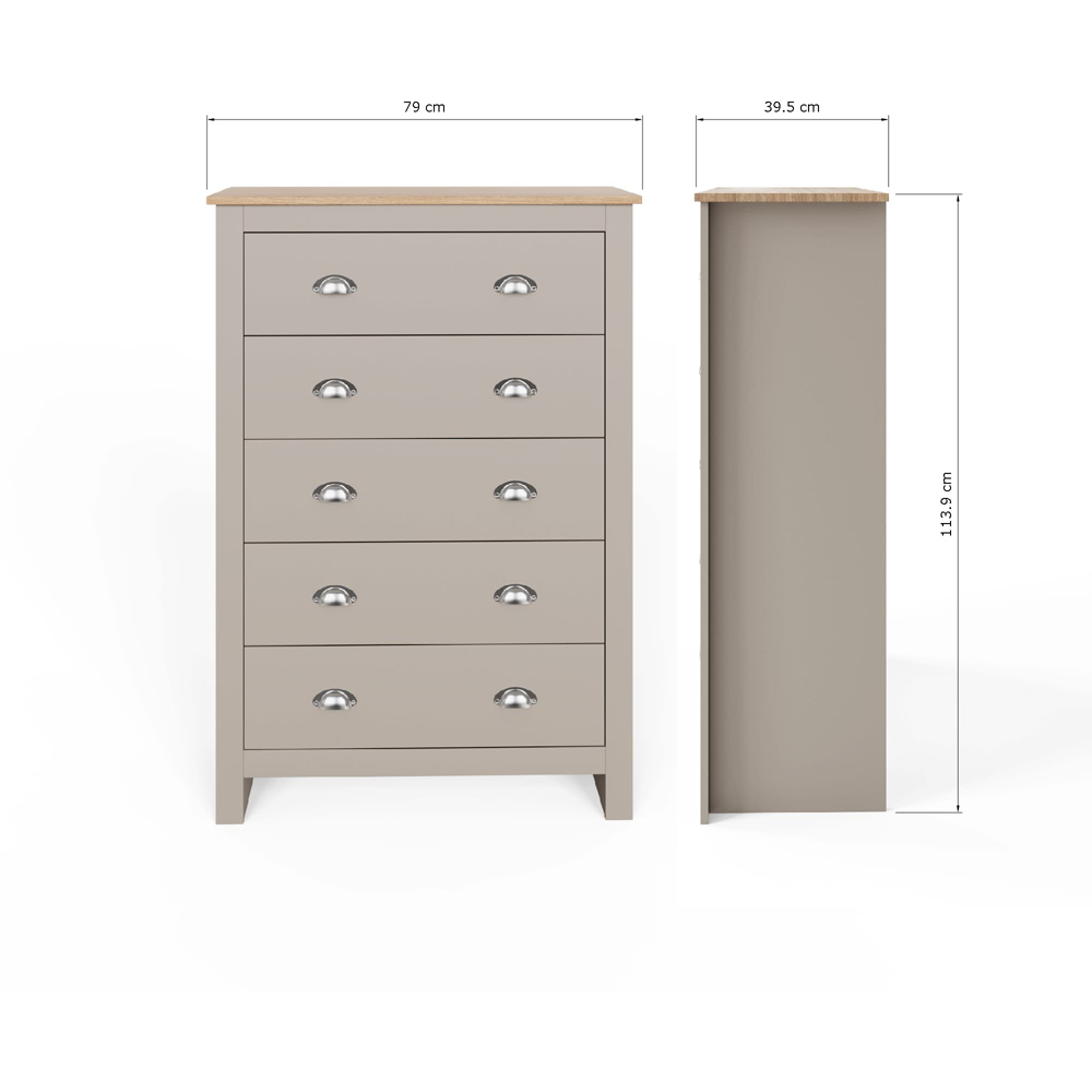 GFW Lancaster 5 Drawer Grey Chest of Drawers Image 9