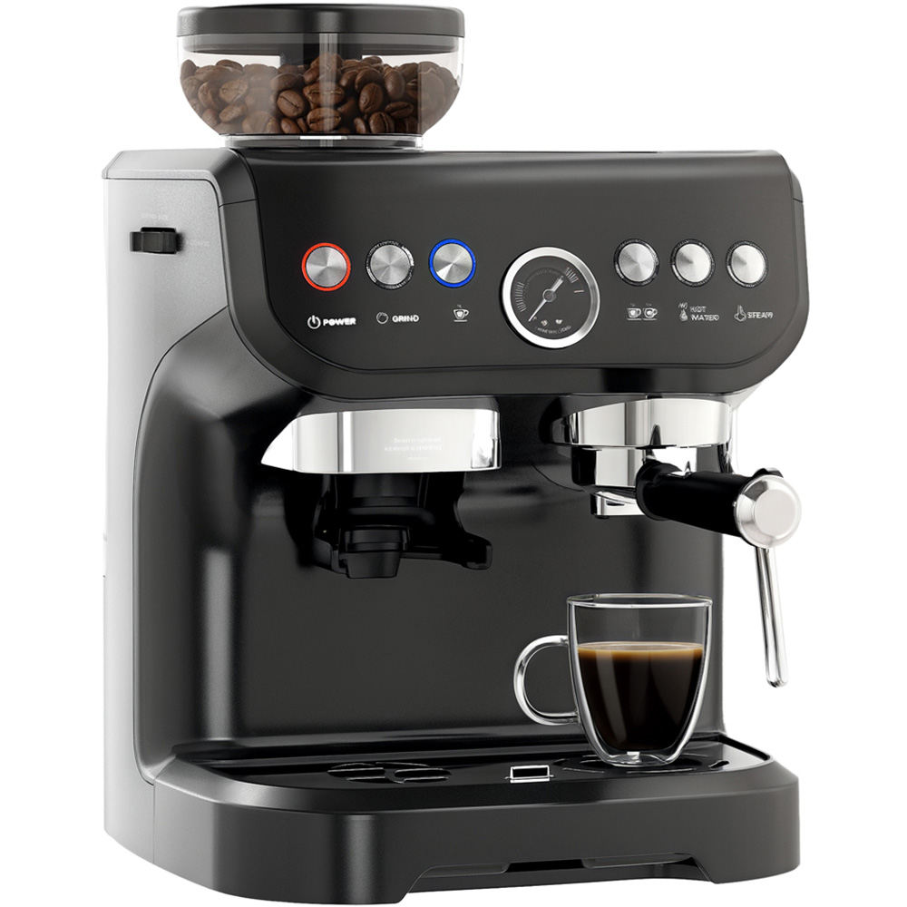HOMCOM 800-197V70BK Black 15 Bar Pressure Espresso Machine with Bean Grinder and Steam Wand Image 1