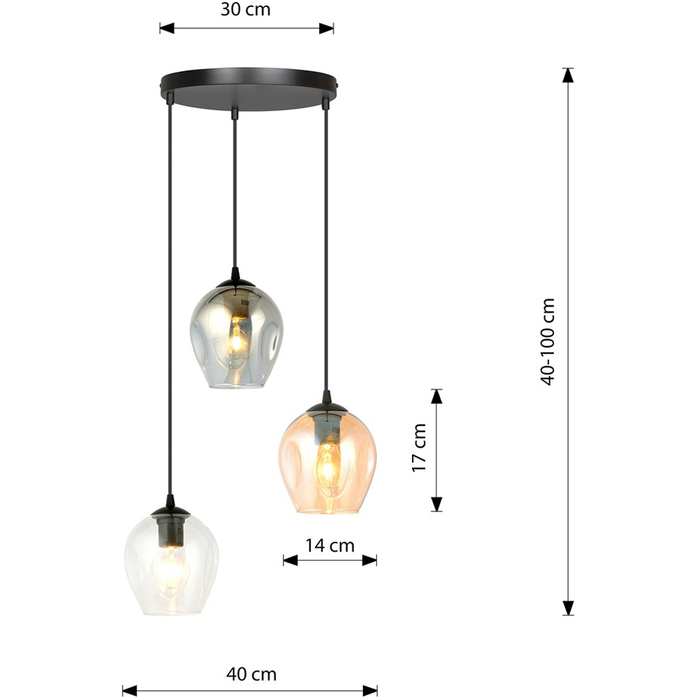 Emibig Istar Prem 3 Light Transparent Graphite and Amber Shade Black E27 Ceiling Pendant Light Image 9