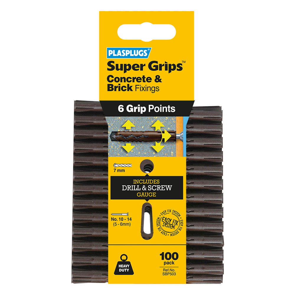 Plasplugs SuperGrips 7mm Concrete and Brick Fixings 100 Pack Image 1