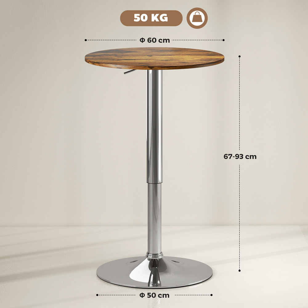 Portland 2 Seater Rustic Brown Height Adjustable Round Swivel Bar Dining Table Image 9