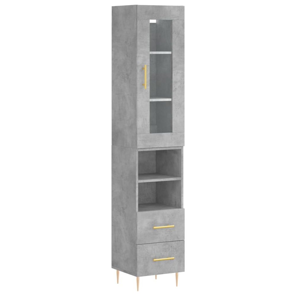 vidaXL Single Glass Door 2 Drawer 2 Shelf Concrete Grey Highboard Image 2
