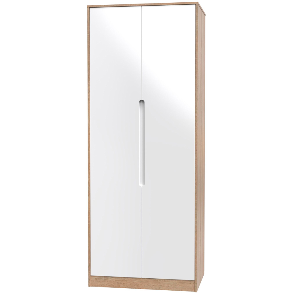 Crowndale Monaco 2 Door White Gloss and Bardolino Oak Tall Wardrobe Ready Assembled Image 3