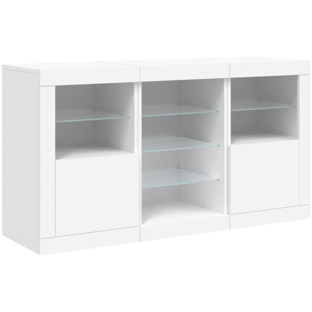 vidaXL 2 Door 8 Shelf White LED Sideboard 3 Piece Image 3