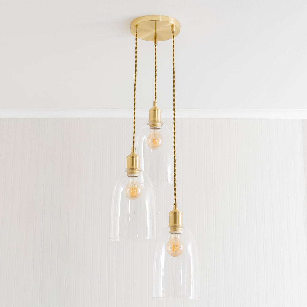 ValueLights Kira Glass Dome 3 Drop Cluster Brushed Gold LED Ceiling Pendant Light Image 3