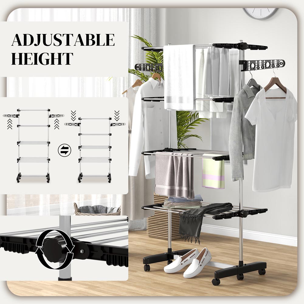 HOMCOM 4-Tier Black Large Stainless Steel Clothes Drying Rack Image 8