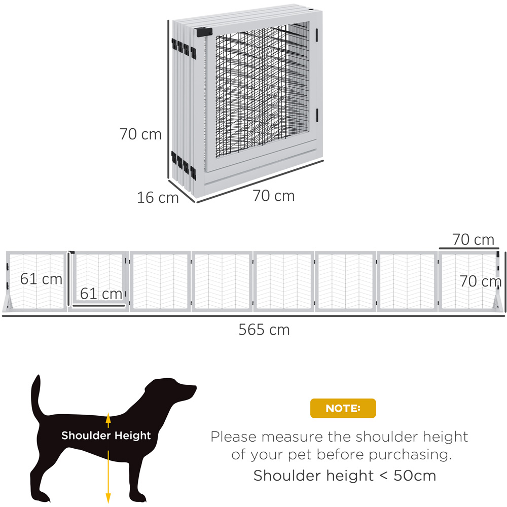 PawHut White 8 Panel Freestanding Wooden Pet Playpen Gate Image 7