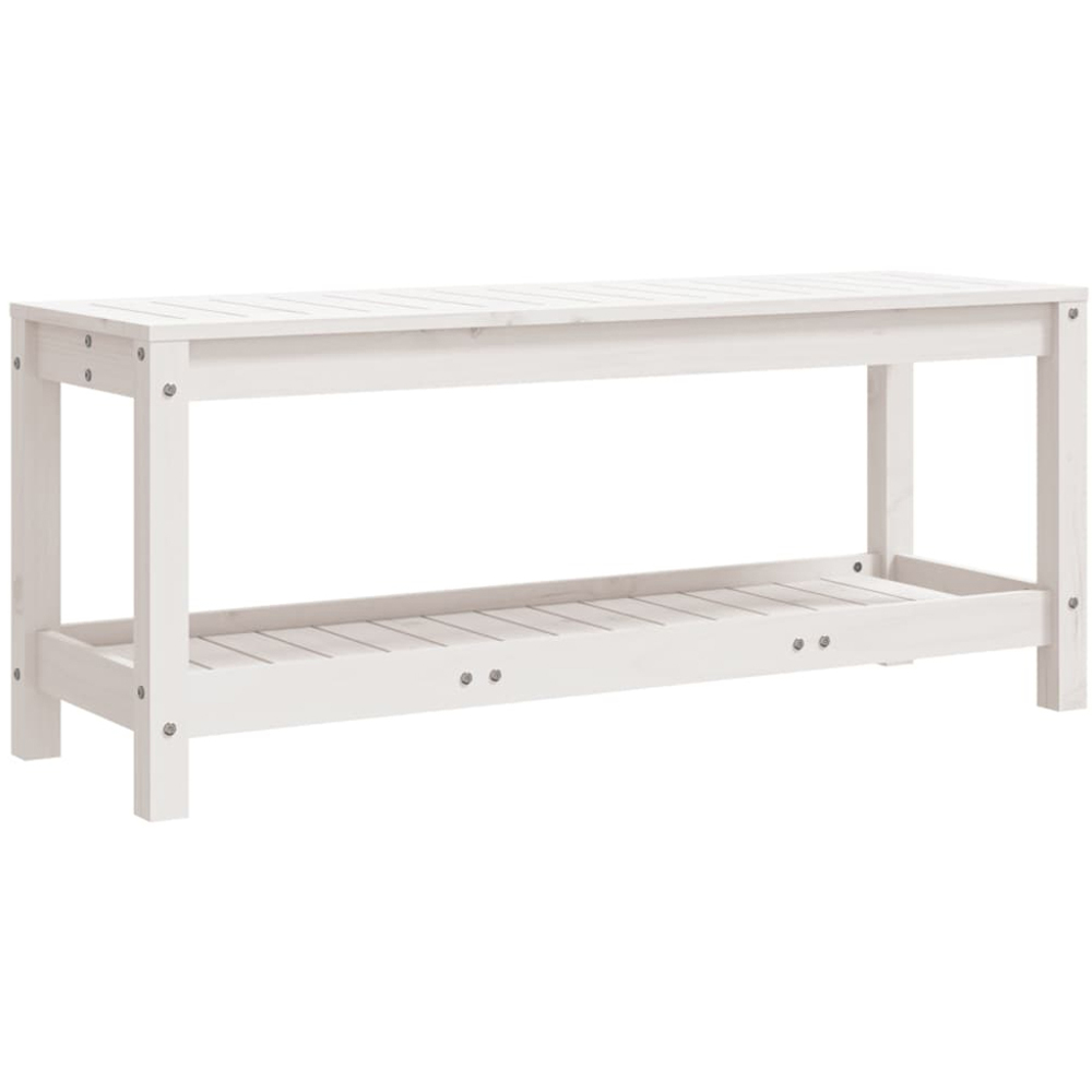vidaXL White Solid Pine Wood Slatted Garden Bench with Shelf 108 x 35 x 45cm Image 5