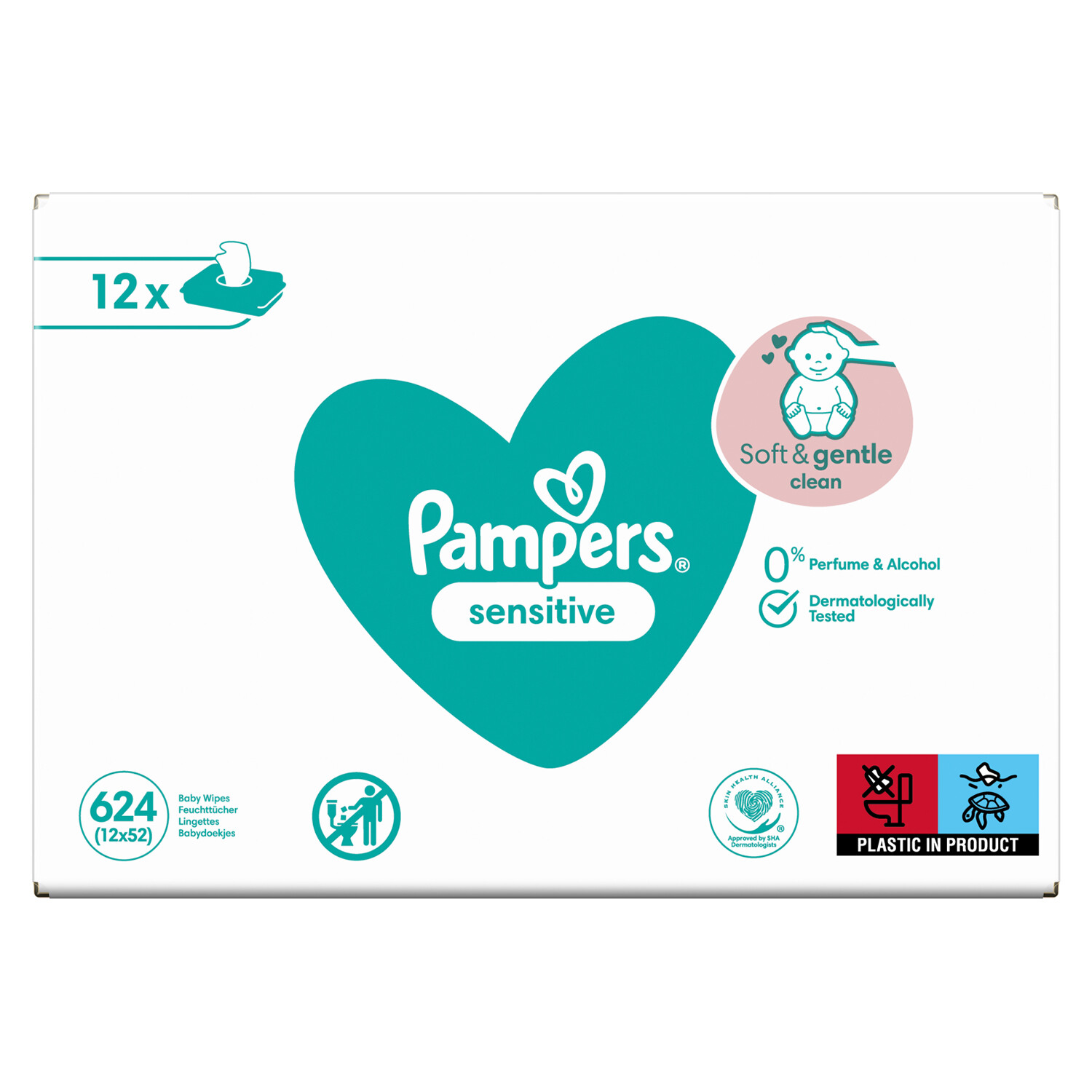 Pack of 12 Pampers Baby Wipes Sensitive - White Image