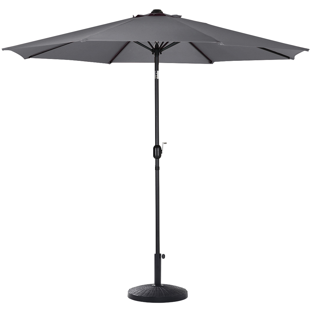 Living and Home Dark Grey Round Crank Tilt Parasol with Rattan Effect Base 3m Image 4